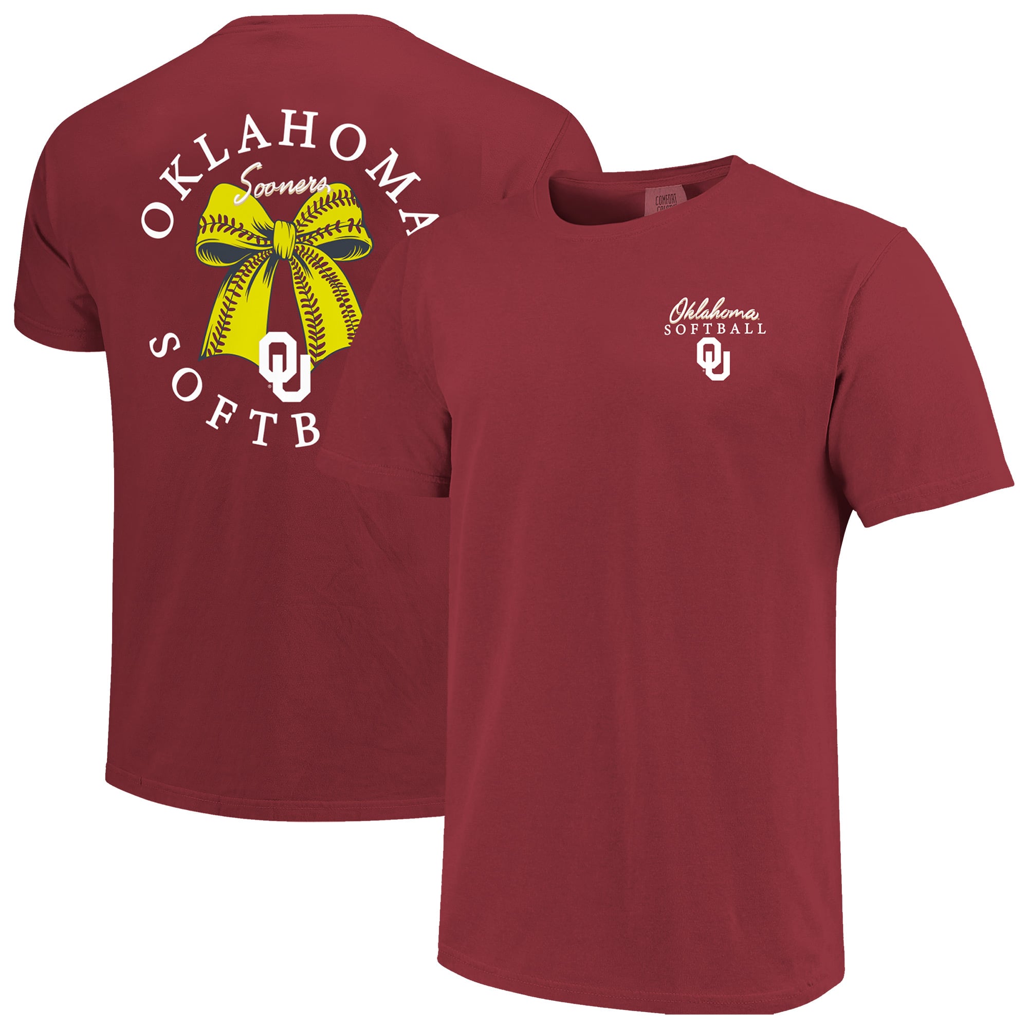 T-shirt à nœud papillon pour femme Image One Crimson Oklahoma Sooners Comfort Colors Softball